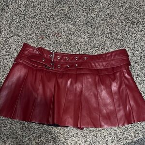 Red Pleated Leather Skirt
